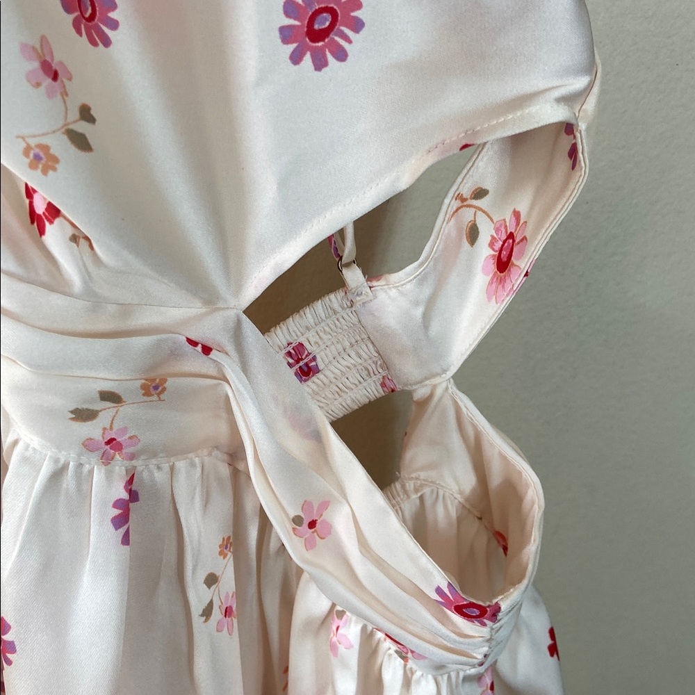 Free People Oasis Placed Floral Mini Slip Dress Cutout Satin Pink White L New - Picture 5 of 11